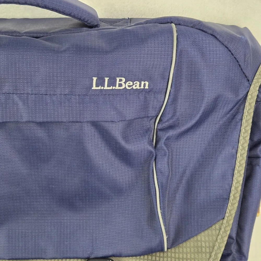 LL Bean Vintage Blue Gray Padded Laptop Messenger Shoulder Bag Briefcase